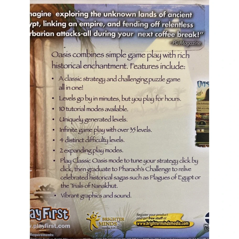 Oasis PC CD-ROM Puzzle Game PlayFirst Vintage Y2K‎ Windows CD Complete
